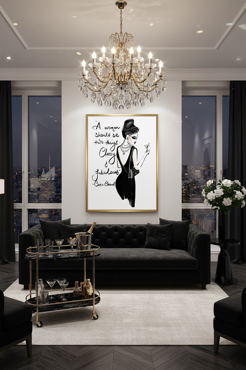 Classy and Fabulous Coco Chanel Art Print in Penthouse Cocktail Lounge
