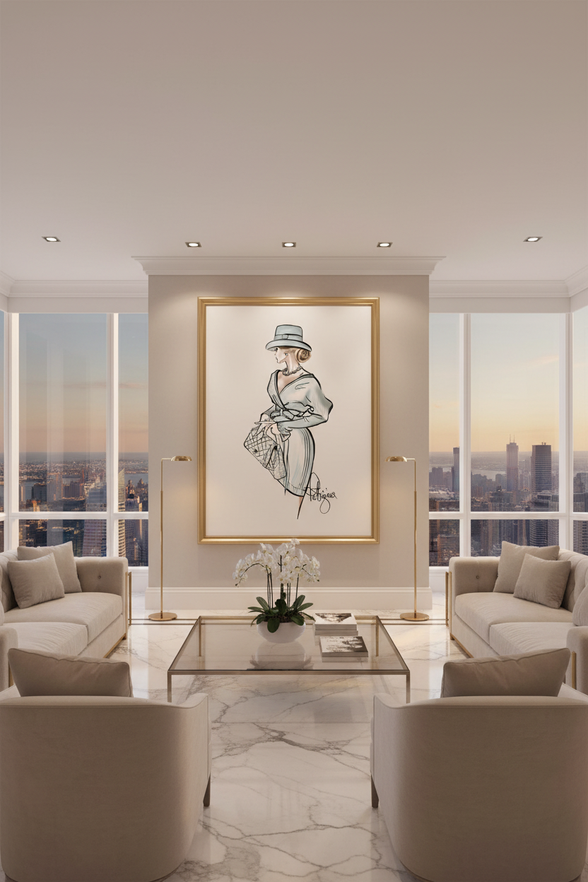 Fashion Illustration in Penthouse Living Room