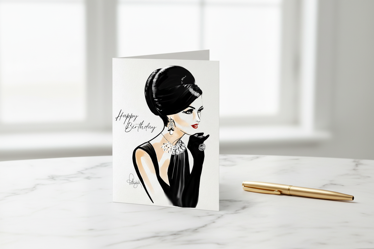 Happy Birthday Audrey Card - Marble Desk Mockup