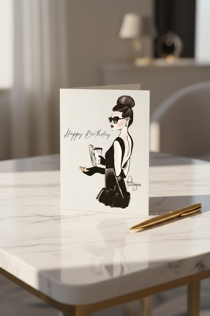 Happy Birthday Coffee & Phone Card - Marble Desk Mock-up
