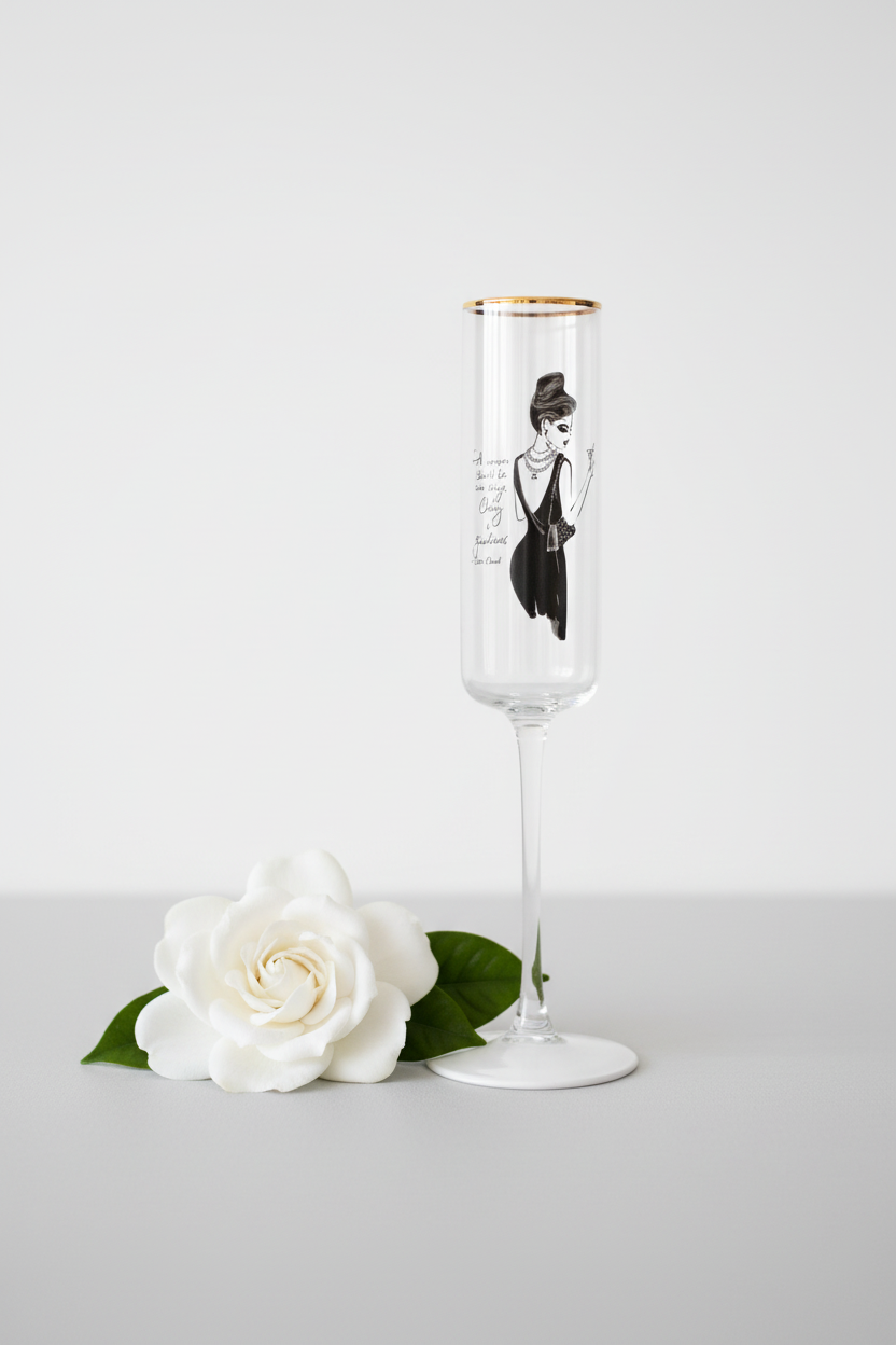 Glass Champagne Flute - Breakfast at Tiffany's clean light setting