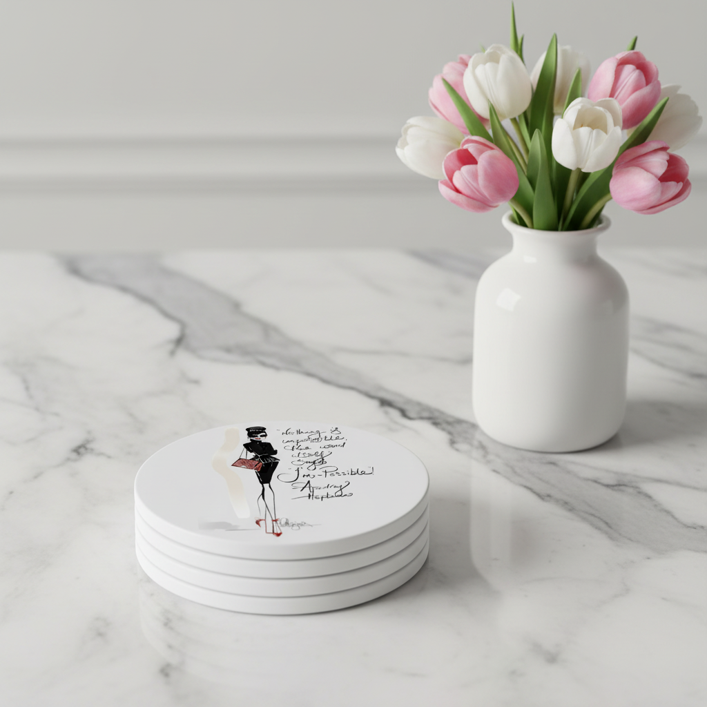 Audrey Hepburn Quote Coasters Stacked Mockup