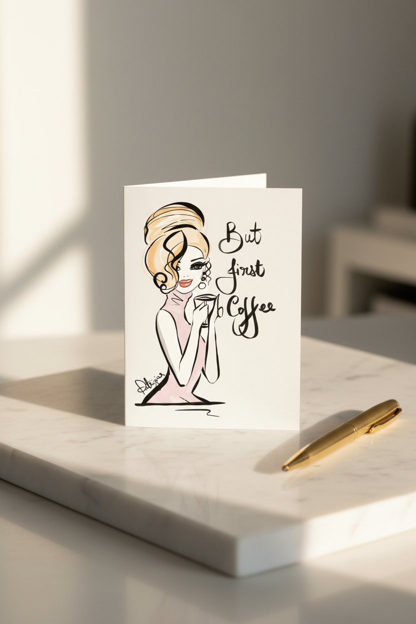 But First Coffee Card - Marble Desk Mock-up