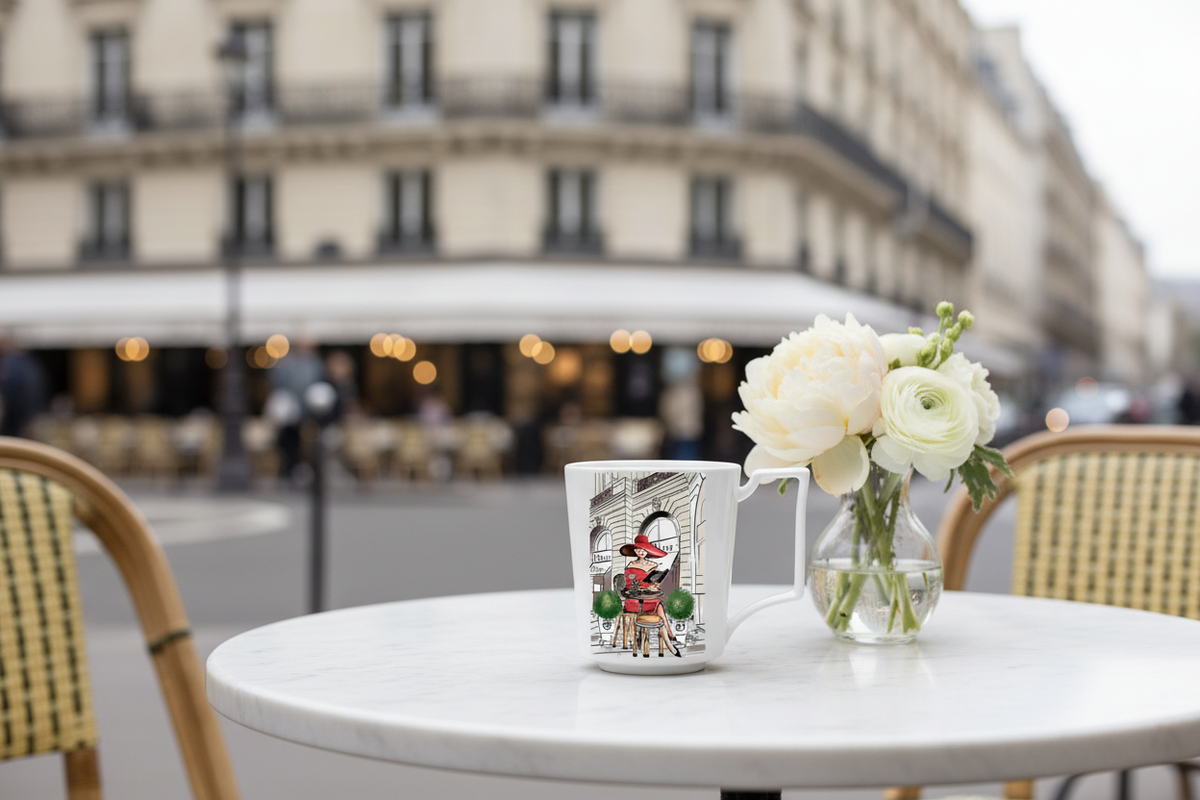 Dior Mug - Minimalist Café with Flowers