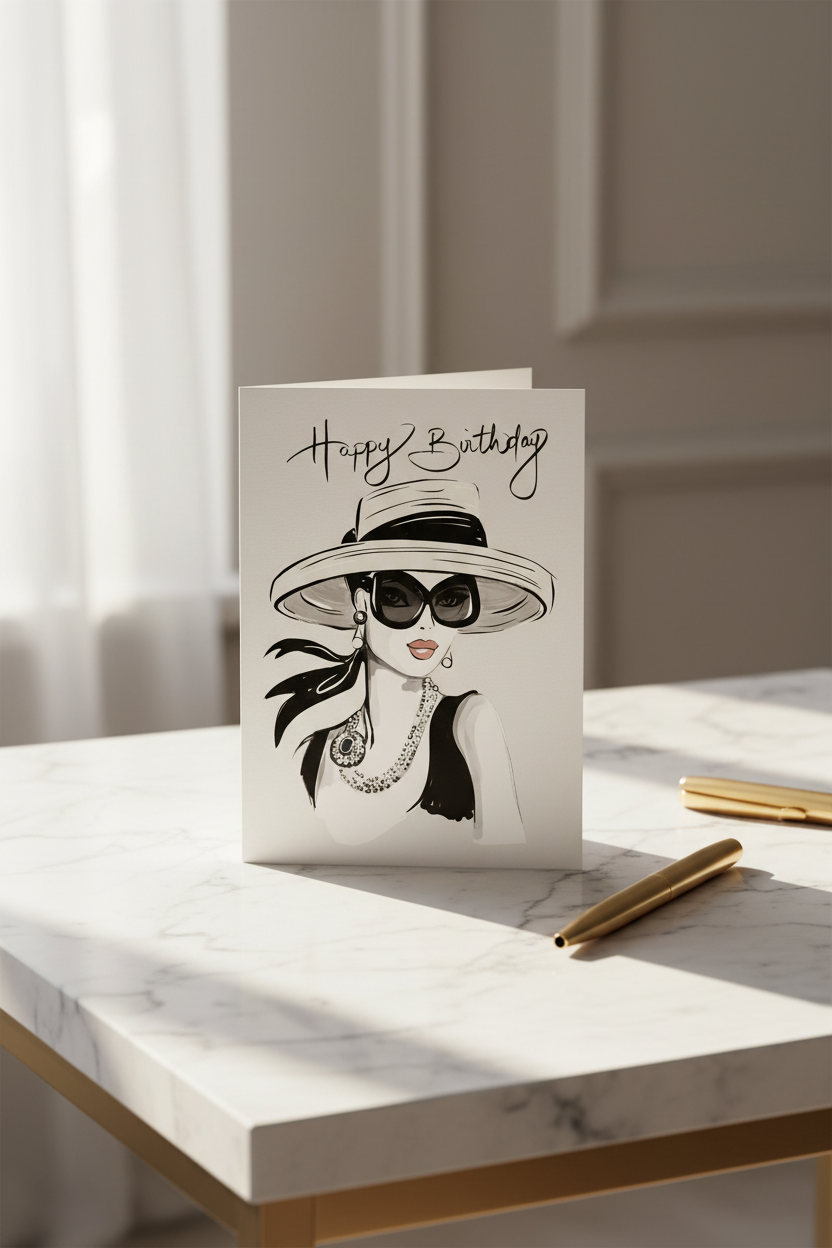 Happy Birthday Audrey Card - Marble Desk Mock-up