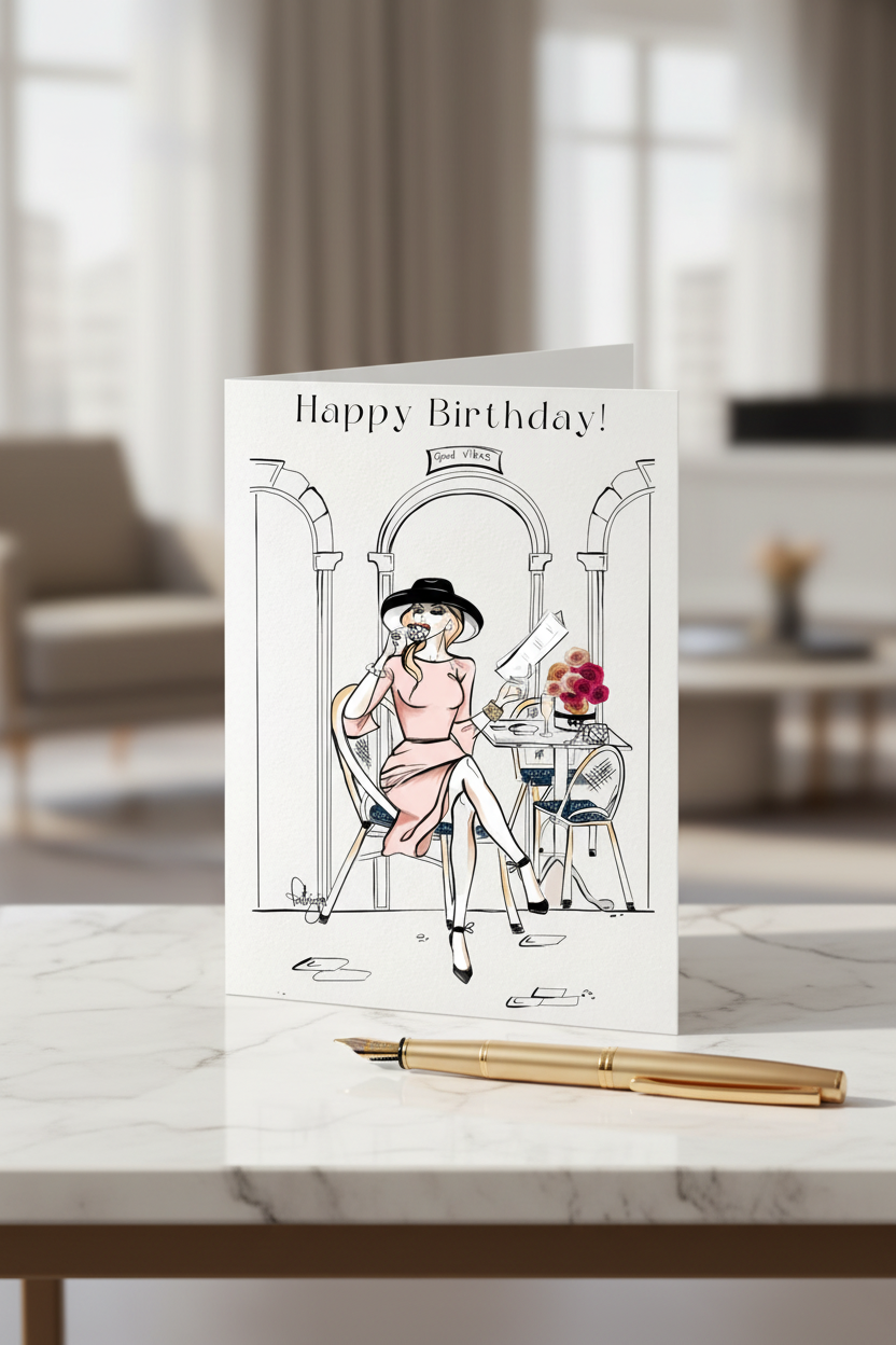 Happy Birthday Card - Clean Marble Desk Mock-up