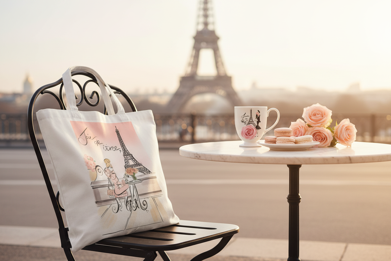 Joie de Vivre Tote on Parisian Chair - lifestyle shot