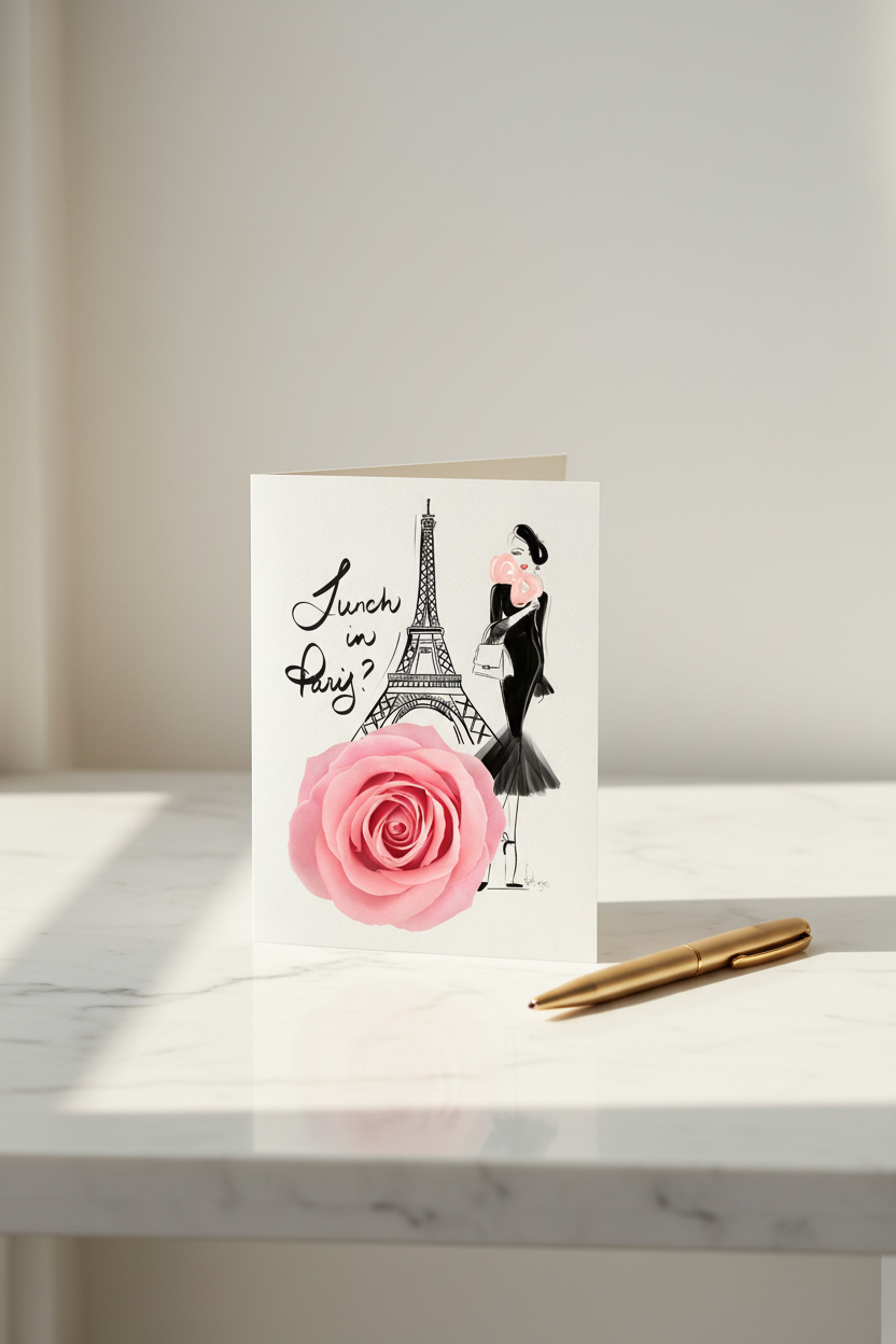 Lunch in Paris Card - Marble Desk Mock-up