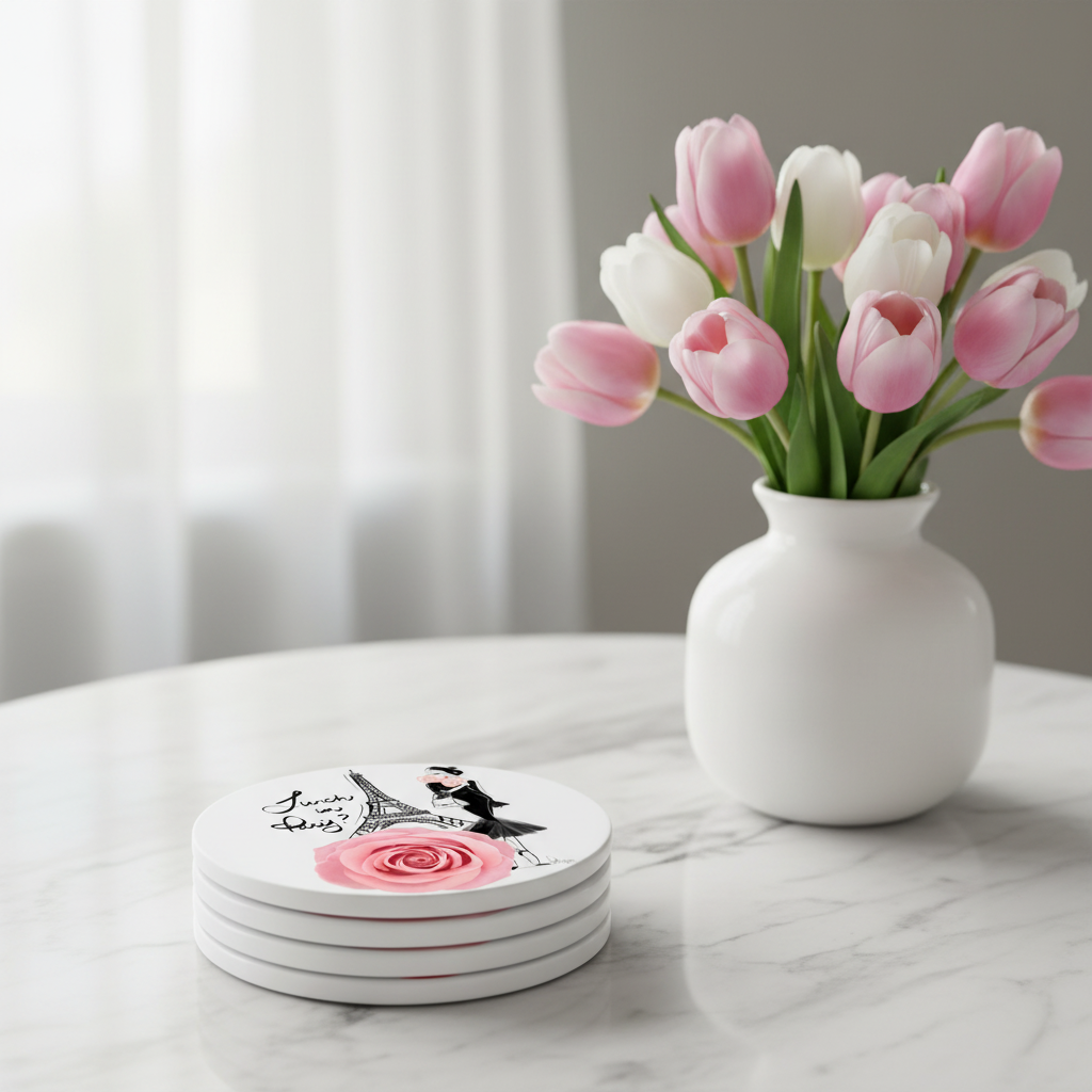 Lunch in Paris Coasters Stacked Mockup