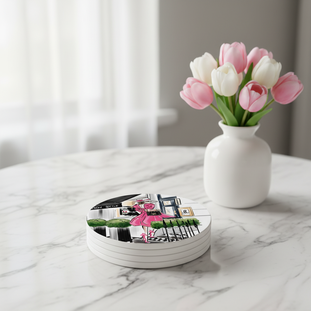 Maison Style Pink Dress Coasters Stacked Mockup