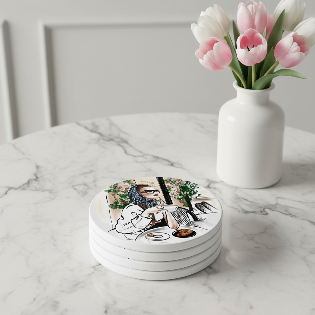 Parisian Cafe Coasters Stacked Mockup