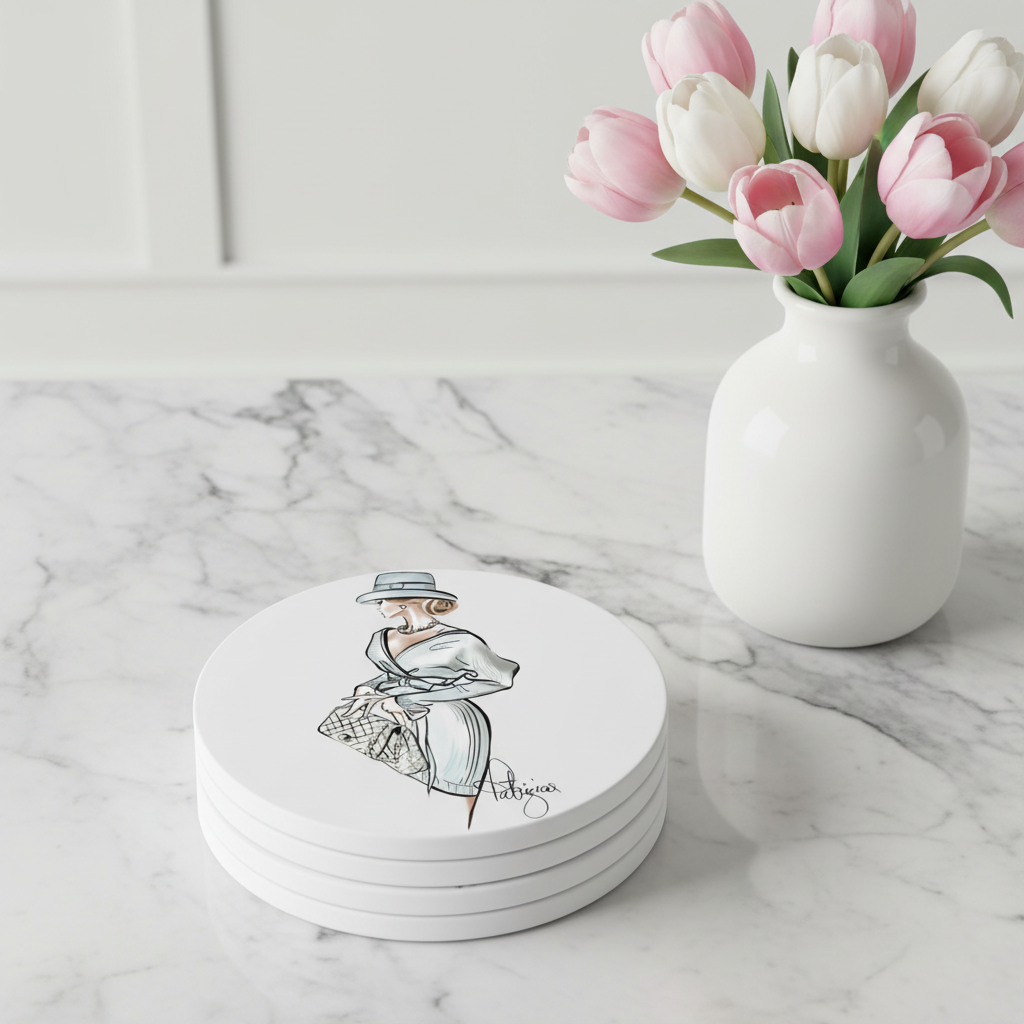 Powder Blue Chanel Bag Coasters Stacked Mockup